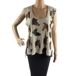 CHASER Horse Print Sleeveless Tank Top Cream Small